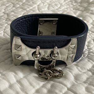 BCBGMaxazria, Toggle bracelet cuff with chain and navy leather